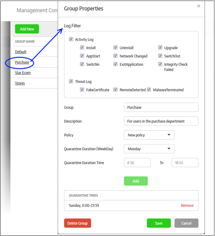Edit Endpoint Groups, Central Management Console, Endpoint Security